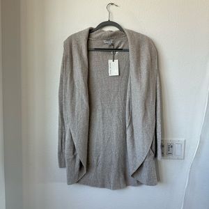 NWT Barefoot Dreams Light Grey/Tan Cardigan - M